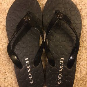 Coach Turnlock Black Flip-Flops, US Women’s Size 5-6